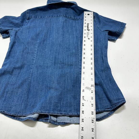 Doc Amelia Button Up Shirt Womens Size Medium M Blue Short Sleeve Cotton Blend - Picture 3 of 8